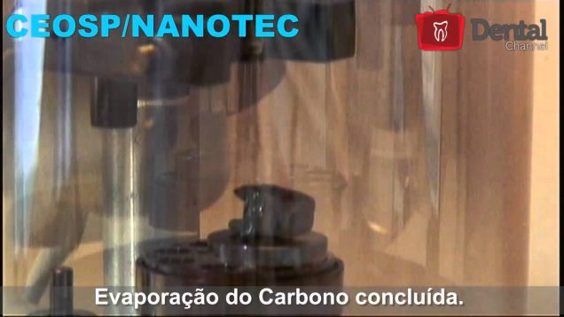 Preparo de amostra de dente Molar com evaporação de carbono.